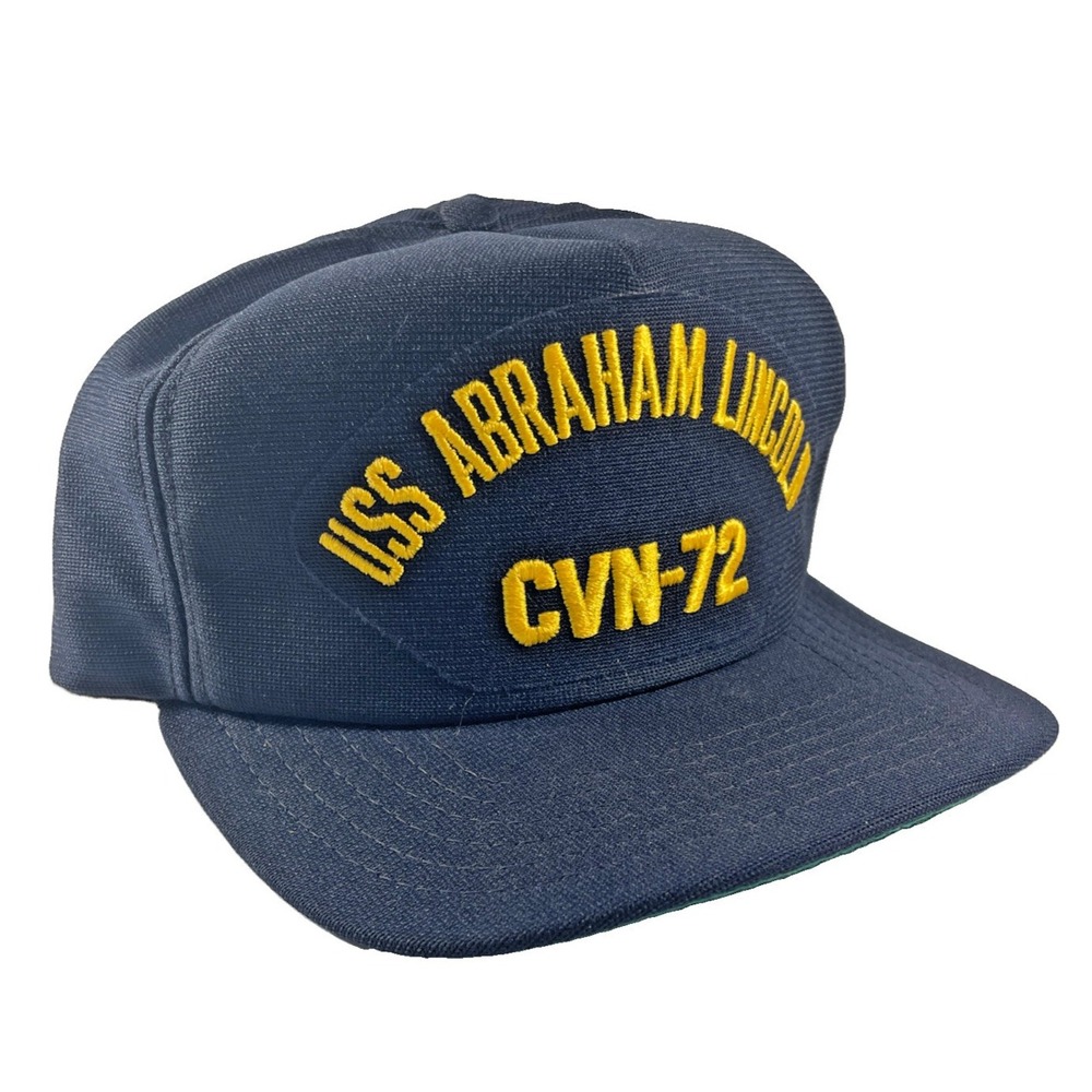 Vintage USS Abraham Lincoln CVN-72 Hat-Navy Blue Green Brim-USA Made by Cap-10